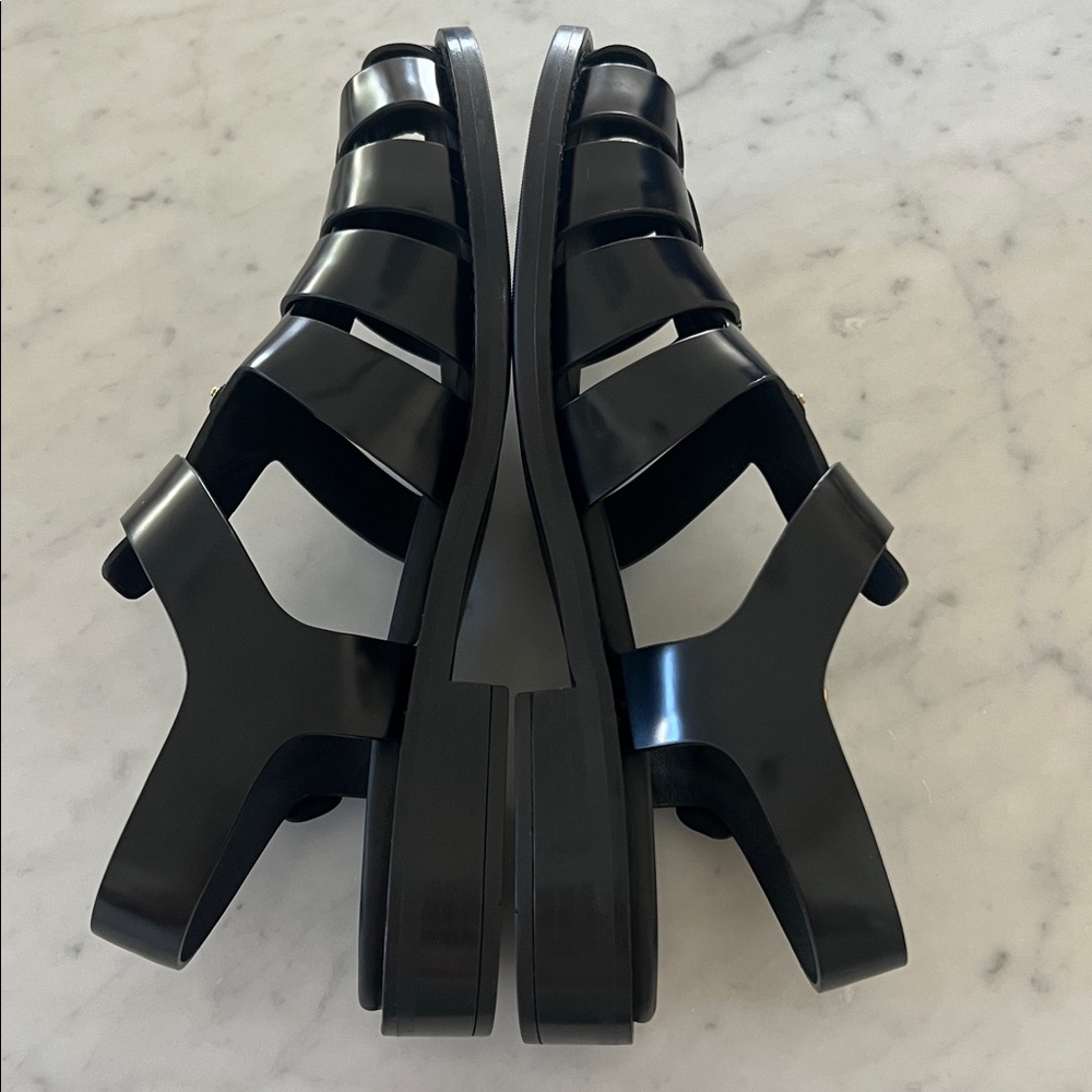 NEW Prada Fisherman Black Leather Sandals with Gold size 37 - Picture 5 of 13